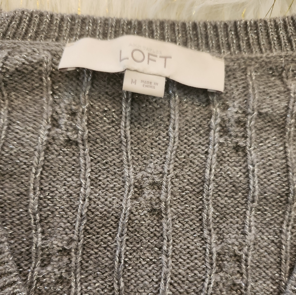 Loft V-neck Gray Pullover Sweater with Shimmering Material - Picture 2 of 5